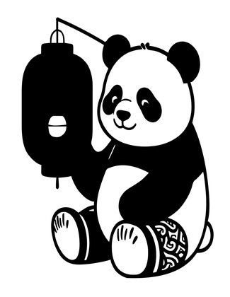 Panda with Lantern - Free printable coloring page