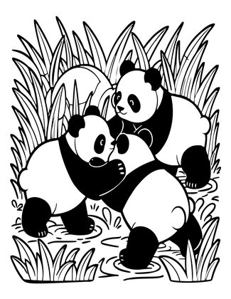 Pandas Playing - Free printable coloring page