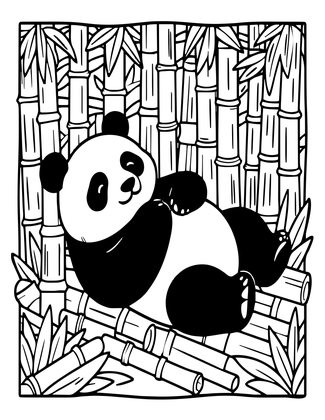 Panda Lying in Bamboo - Free printable coloring page