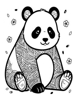 Panda Amid Cherry Blossoms - Free printable coloring page