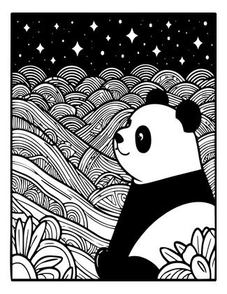 Panda Under Stars - Free printable coloring page