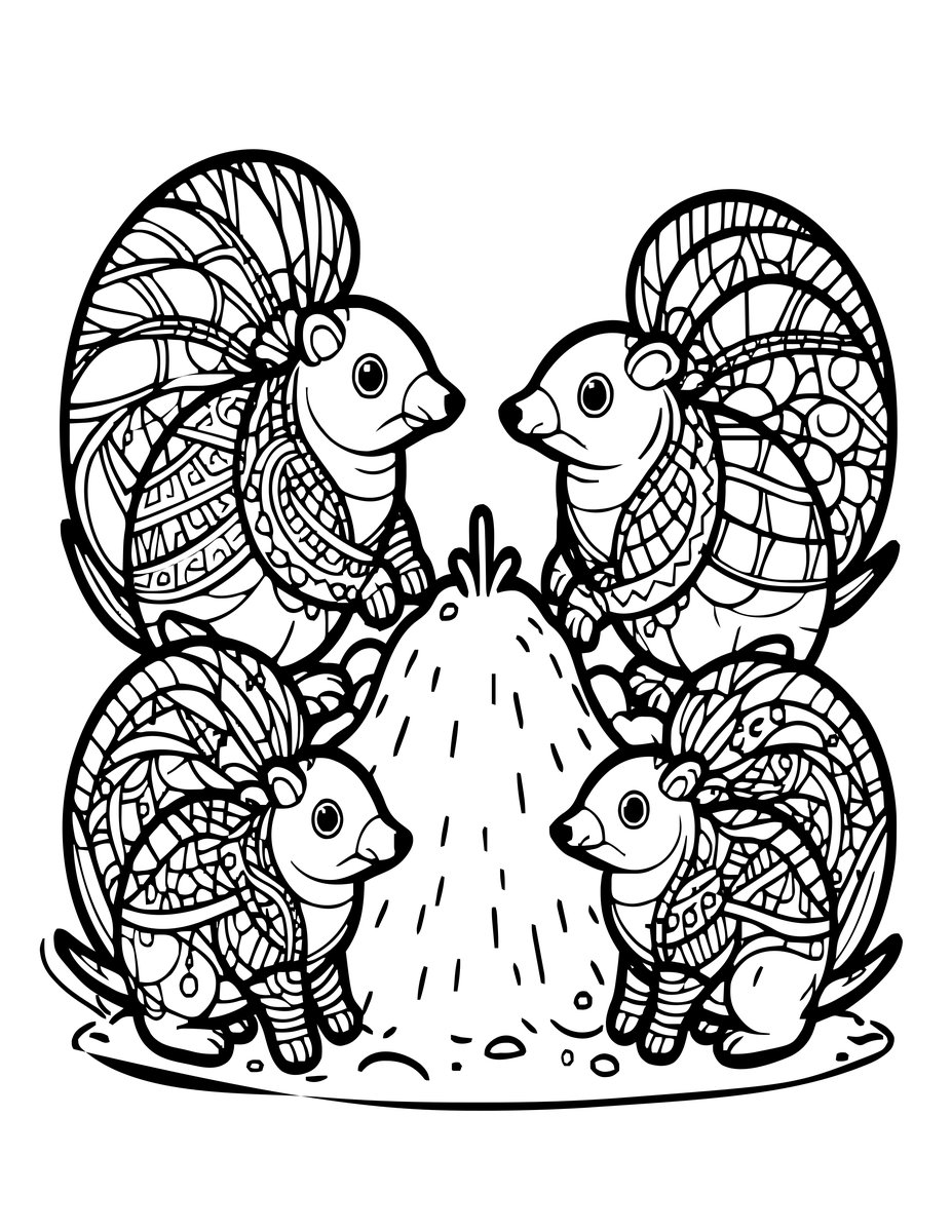 Three Pangolins - free printable coloring page