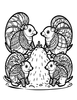 Three Pangolins - Free printable coloring page