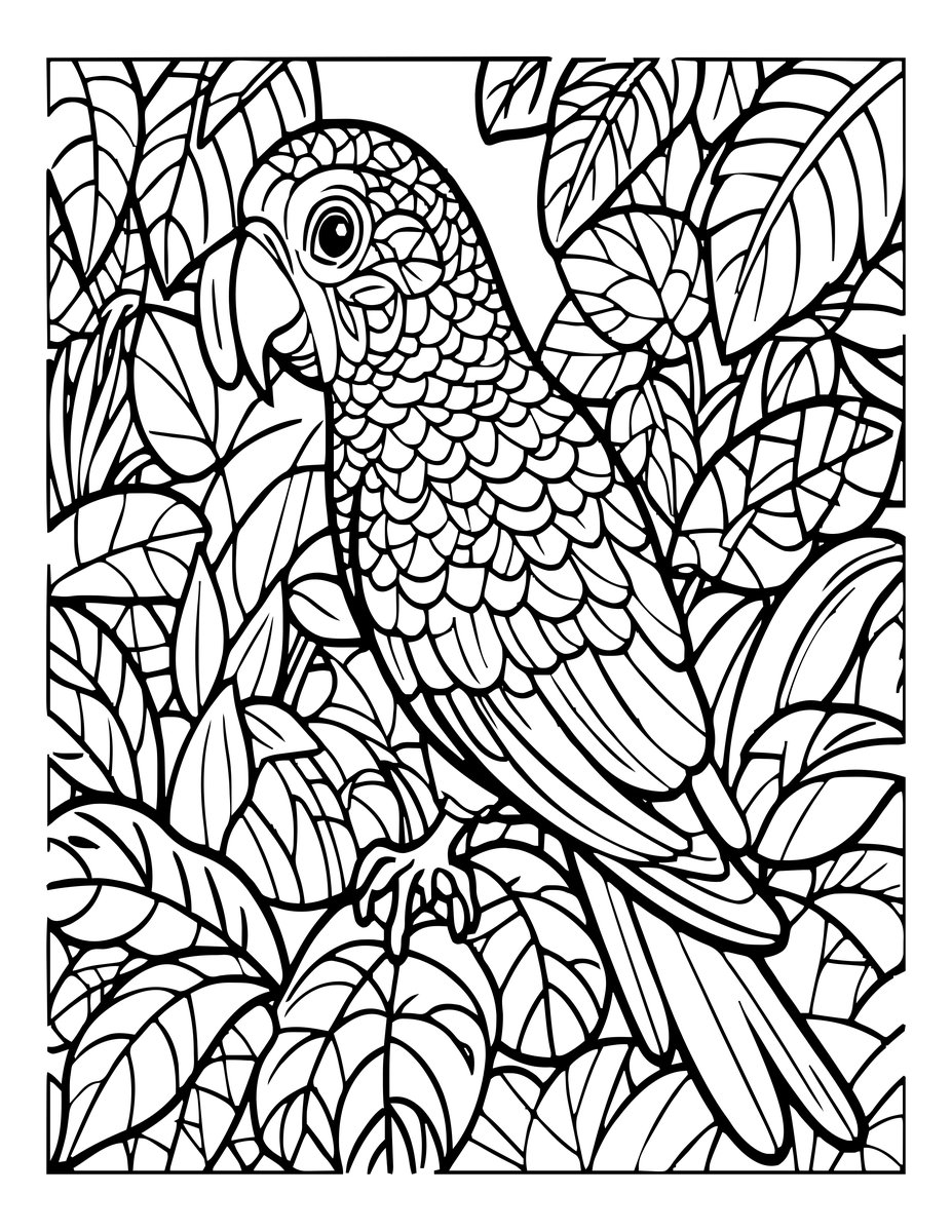 Parrot in Jungle - free printable coloring page