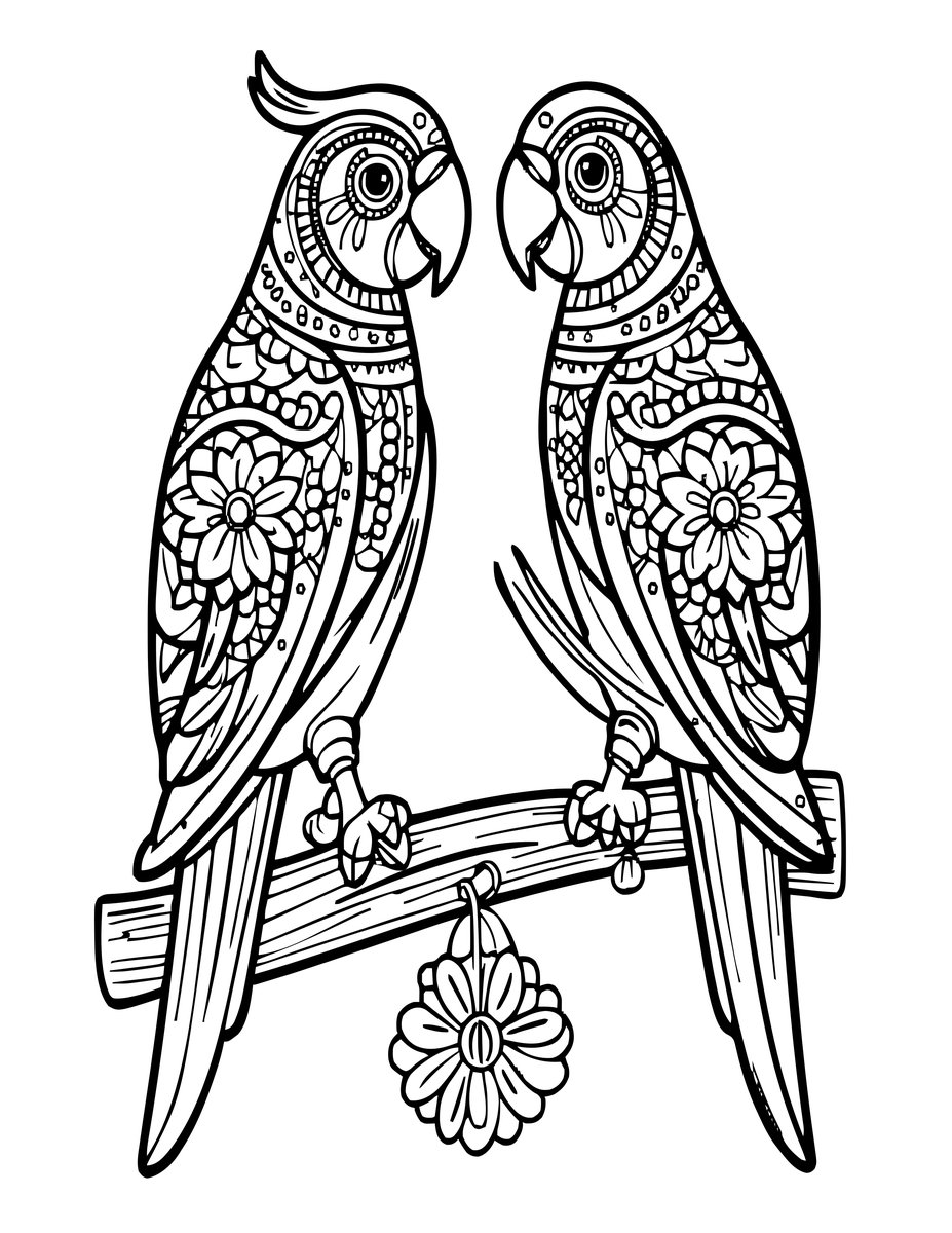 Parrot Folk Art - free printable coloring page