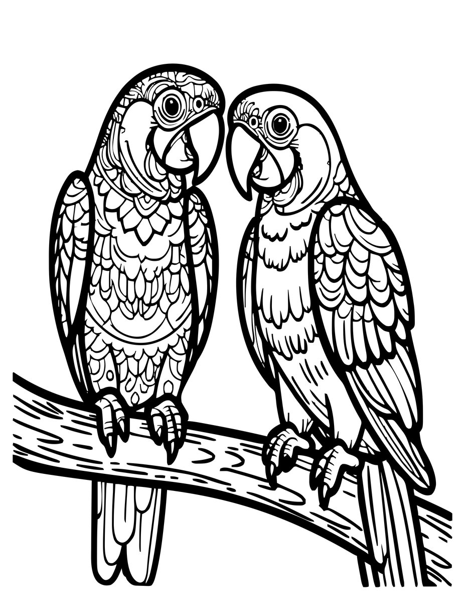 Macaw Pair - free printable coloring page