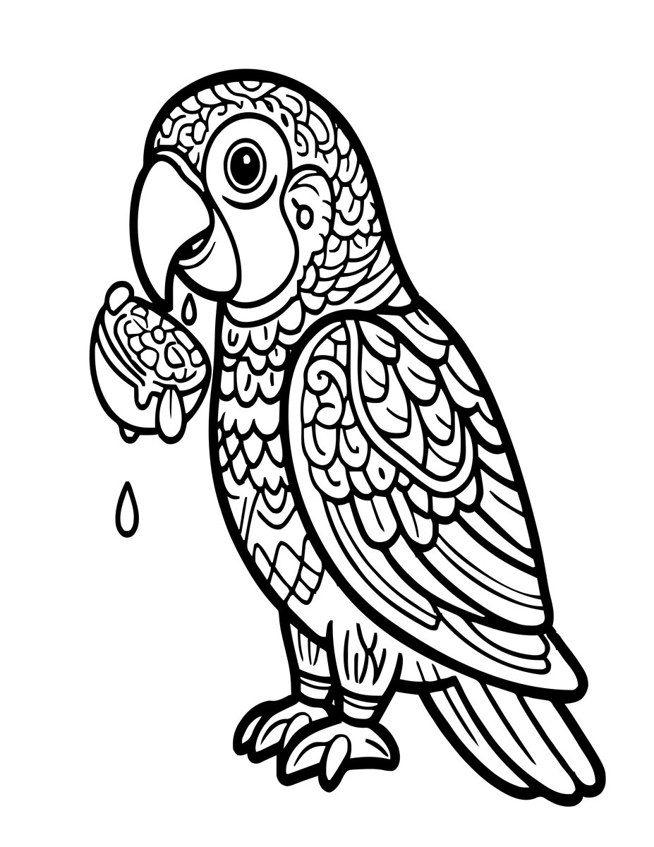 Parrot and Fruit - free printable coloring page