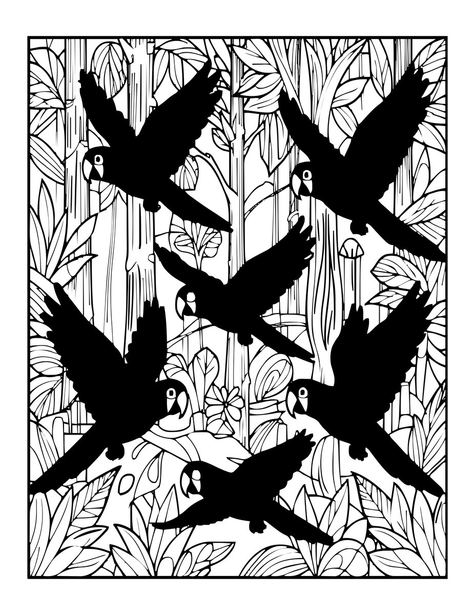Macaw Flock - free printable coloring page