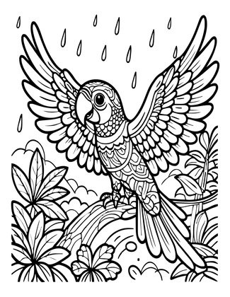 Macaw in Rain - Free printable coloring page