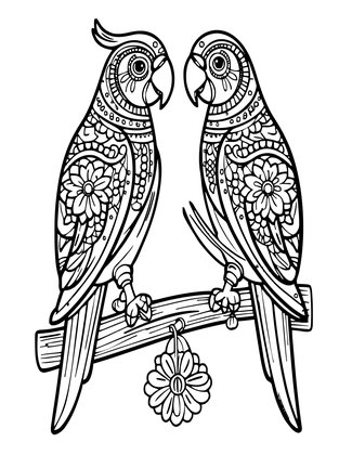 Parrot Folk Art - Free printable coloring page