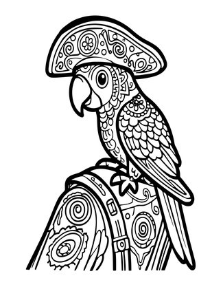 Parrot on Pirate - Free printable coloring page