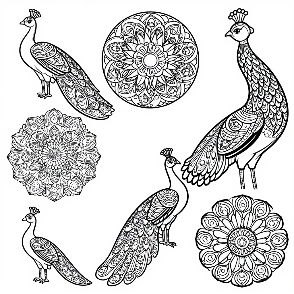 Peacocks coloring pages collection - 30 free printable pages