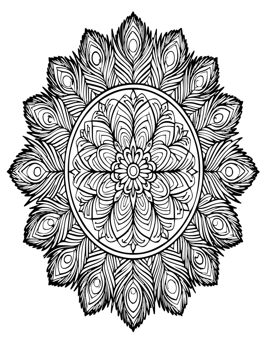 Peacock Mandala - free printable coloring page