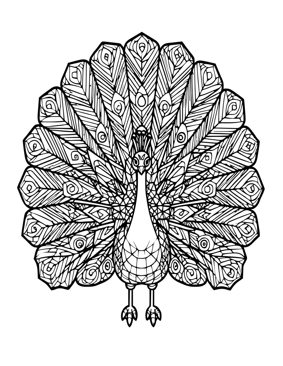 Geometric Peacock - free printable coloring page