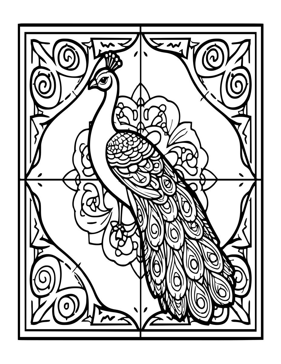 Peacock Tile - free printable coloring page