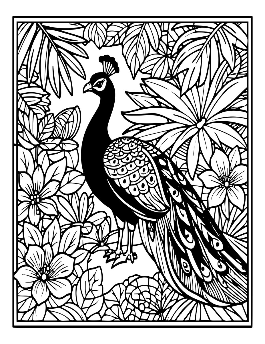 Jungle Peacock - free printable coloring page