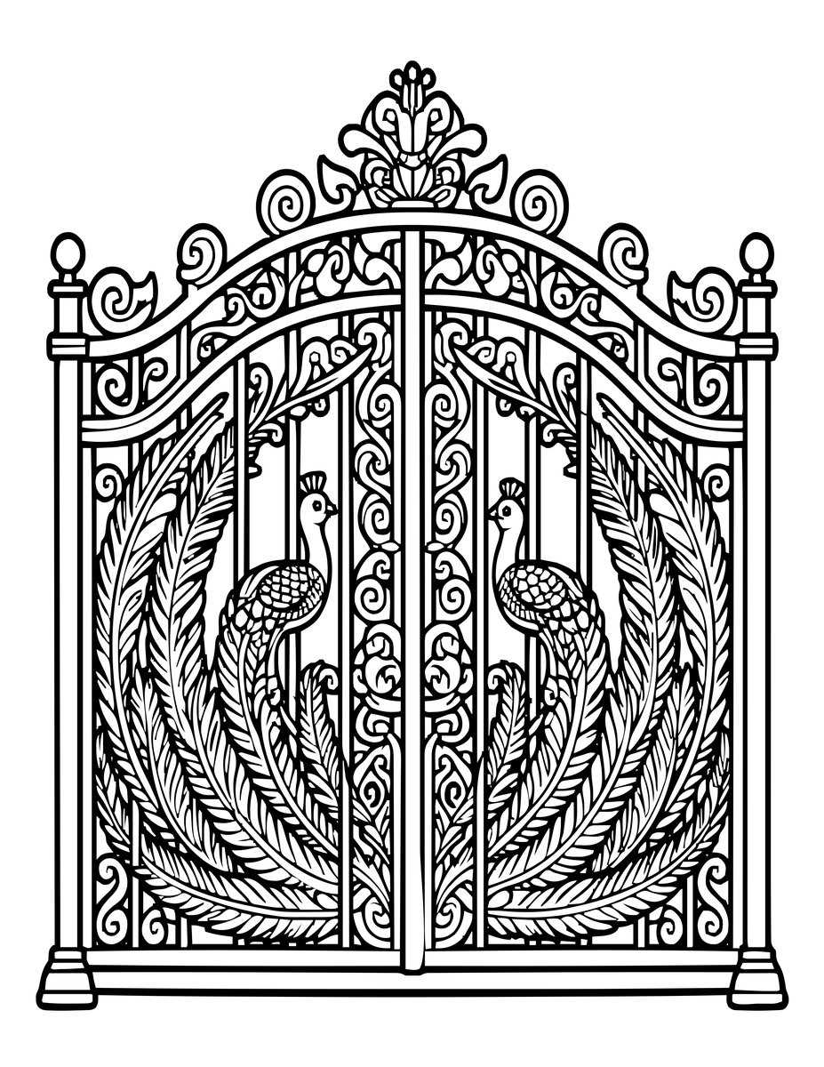 Peacock Gate - free printable coloring page
