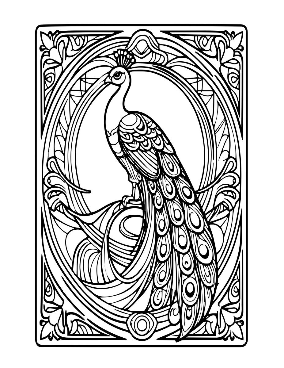 Art Nouveau Peacock - free printable coloring page