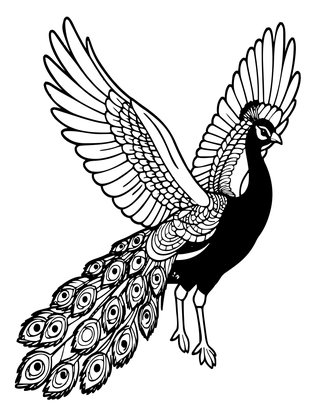 Flying Peacock - Free printable coloring page