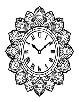 Peacock Clock - Free printable coloring page