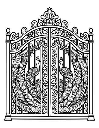 Peacock Gate - Free printable coloring page