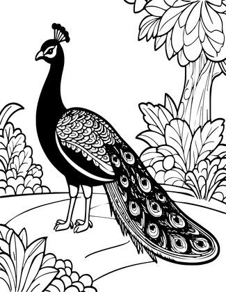 Walking Peacock - Free printable coloring page