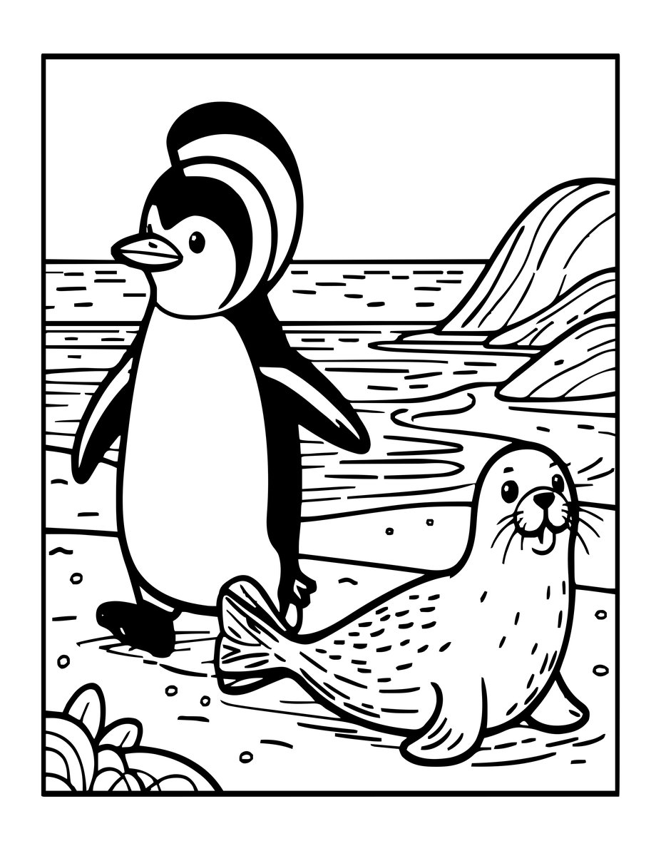 Penguin Chase - free printable coloring page