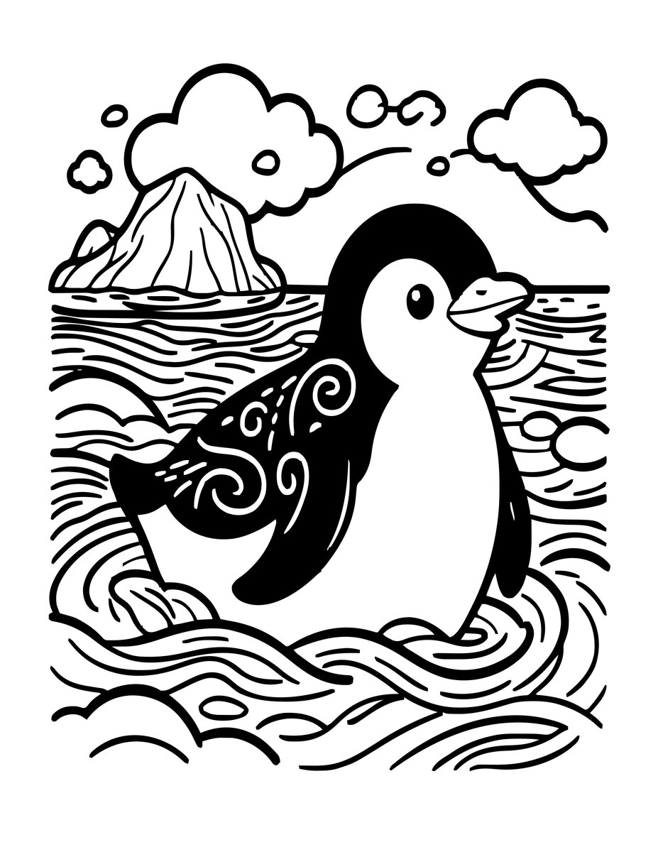 Penguin at Sea - free printable coloring page