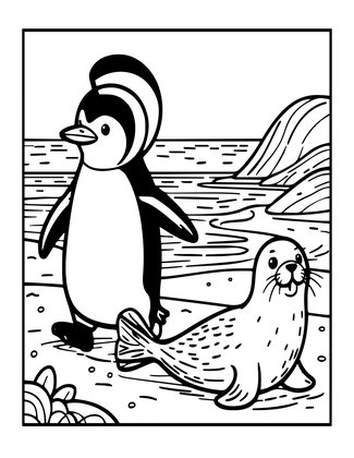 Penguin Chase - Free printable coloring page