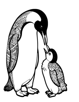 Penguin Feeding Chick - Free printable coloring page