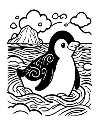 Penguin at Sea - Free printable coloring page