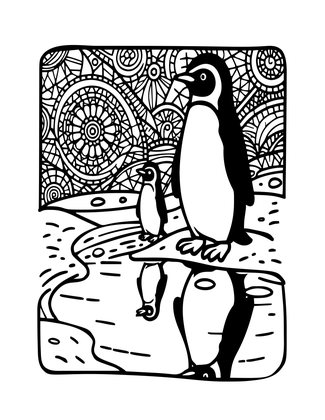 Penguin Reflection - Free printable coloring page
