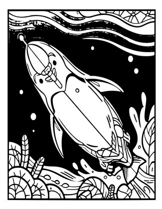 Penguin Swimming - Free printable coloring page