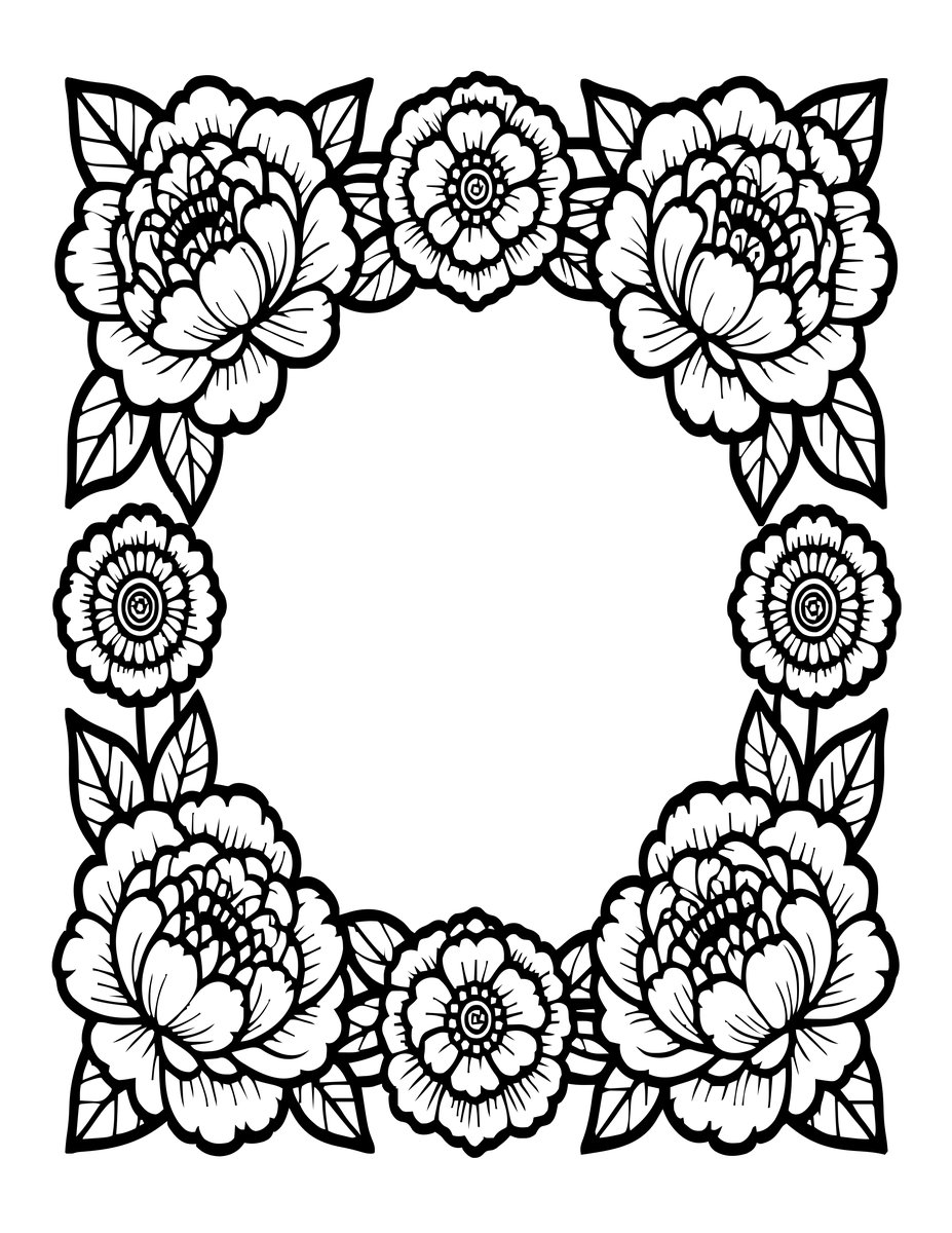 Peony Border - free printable coloring page