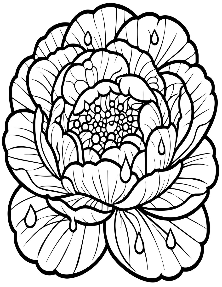 Peony and Rain - free printable coloring page