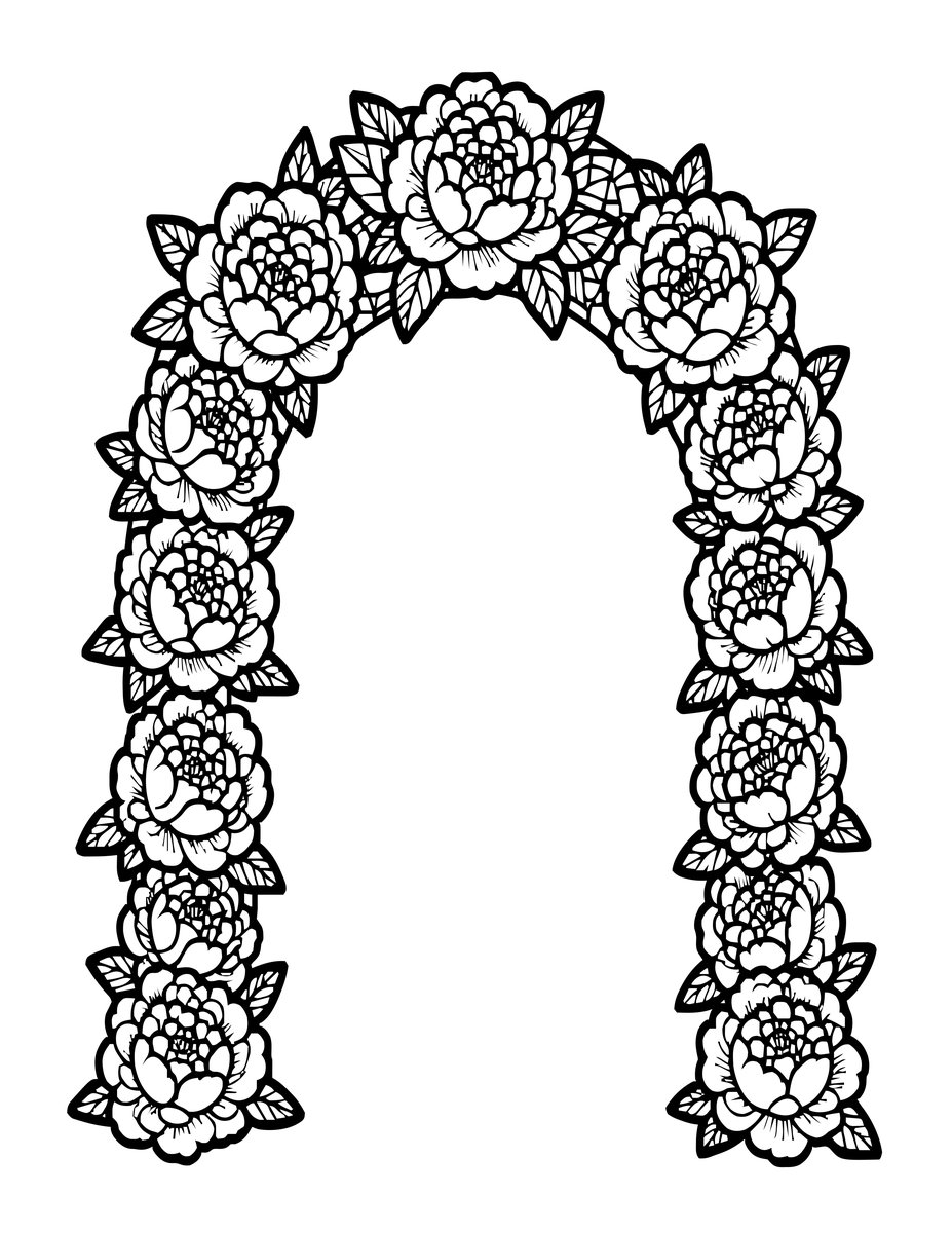 Peony Garland - free printable coloring page