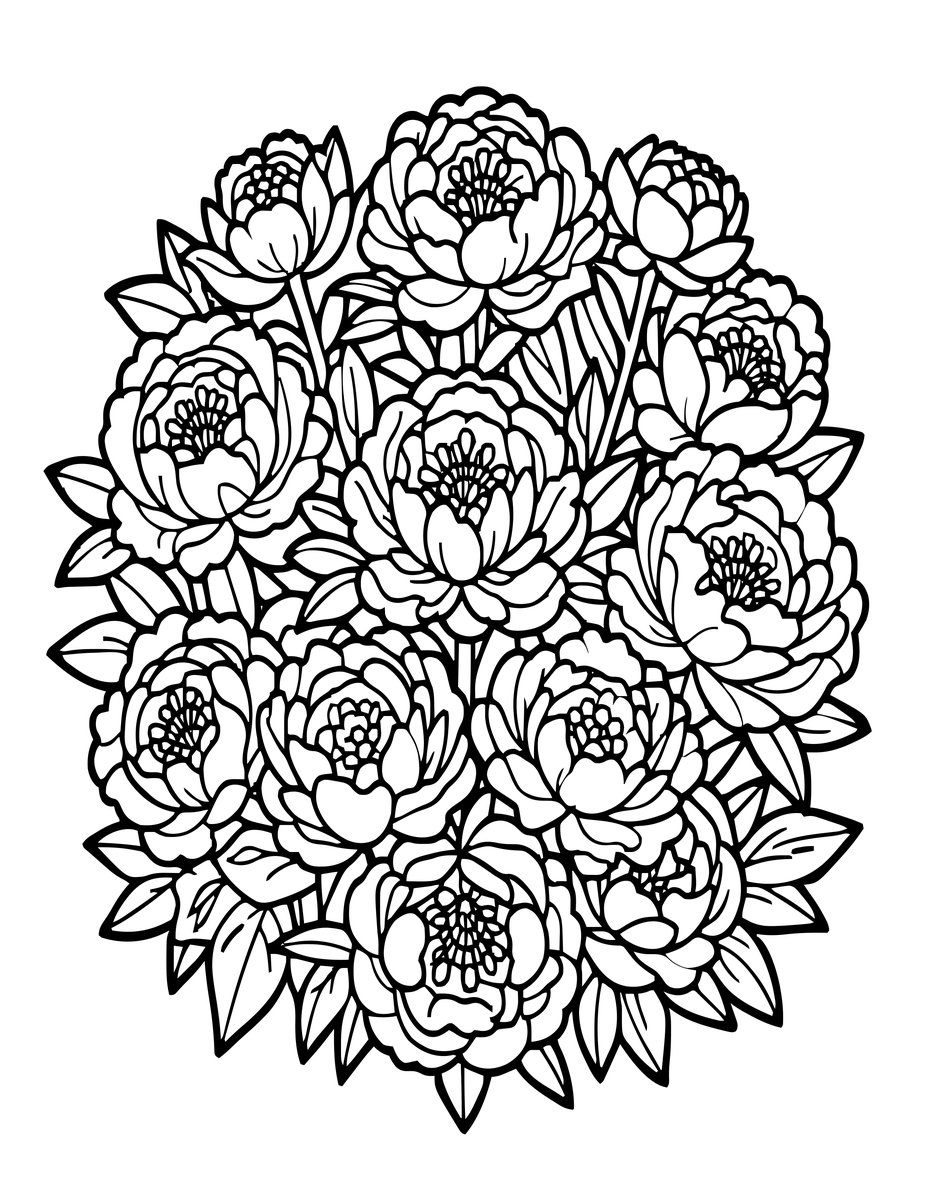 Peony Garden - free printable coloring page