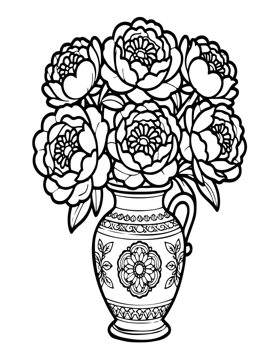 Peony in Vase - free printable coloring page
