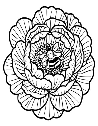 Peony and Bee - Free printable coloring page