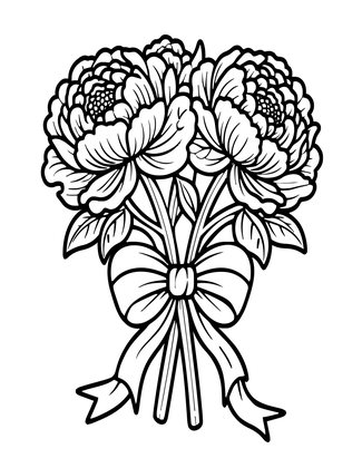 Peony and Ribbon - Free printable coloring page