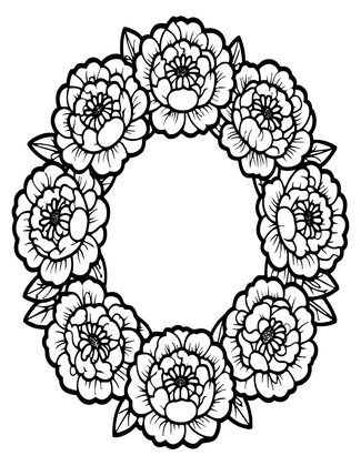 Peony Wreath - Free printable coloring page