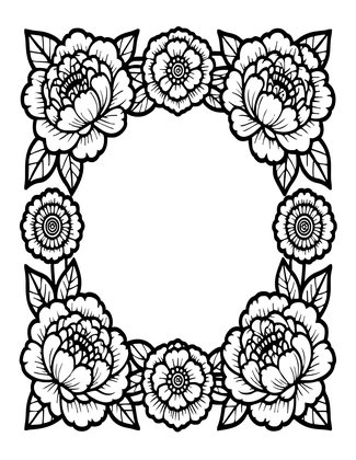 Peony Border - Free printable coloring page
