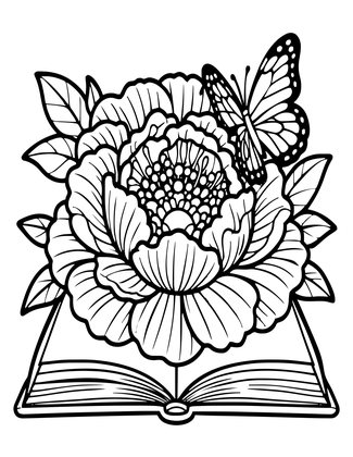 Peony and Butterfly - Free printable coloring page