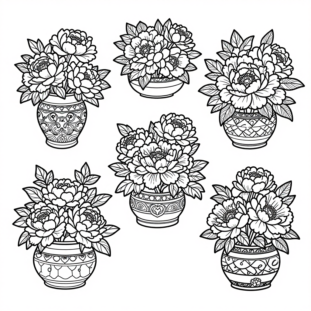 Peony Arrangements coloring pages collection - 30 free printable pages