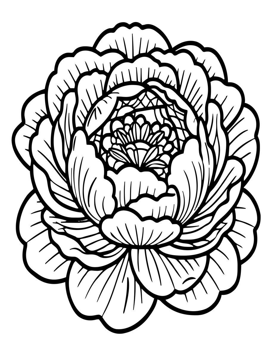 Full Blowsy Peony - free printable coloring page