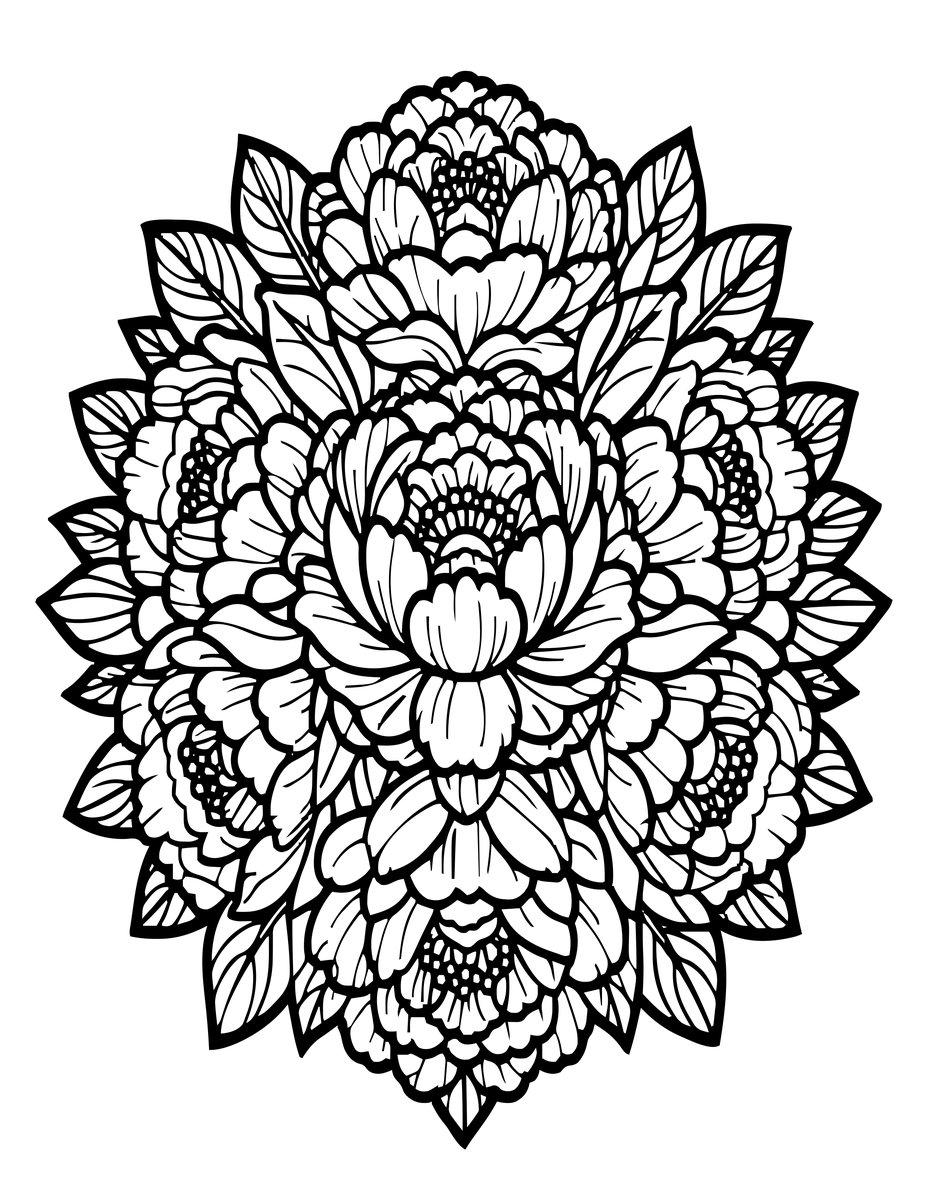 Peony Centerpiece - free printable coloring page