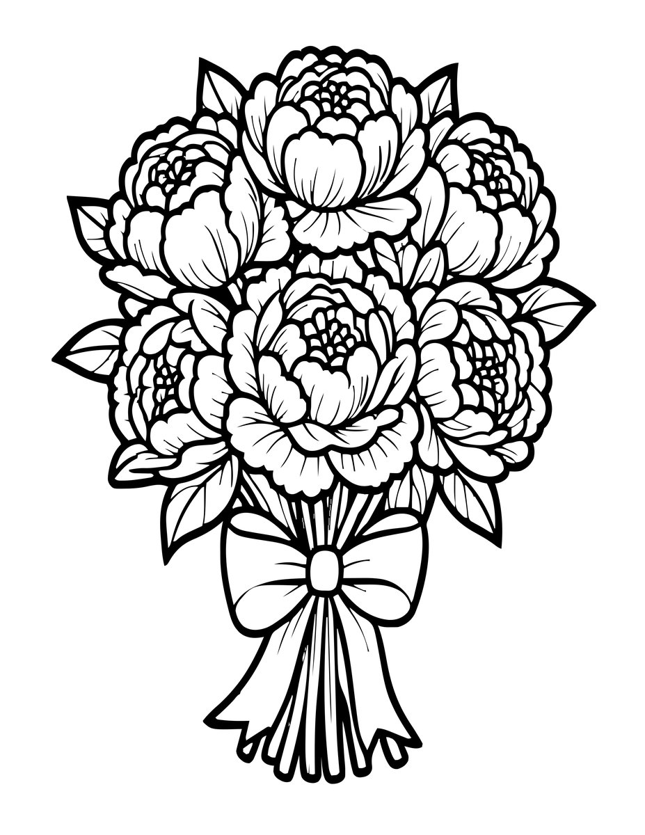 Peony and Ribbon - free printable coloring page