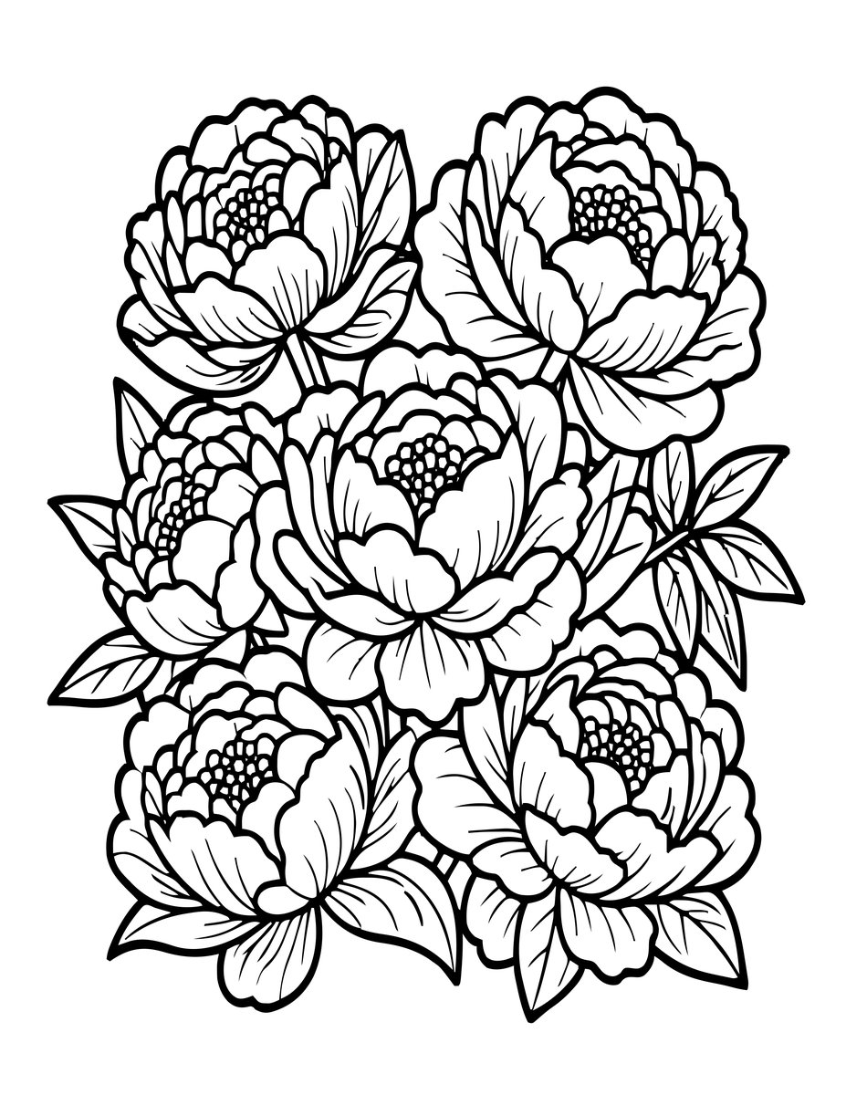 Peony Watercolor - free printable coloring page
