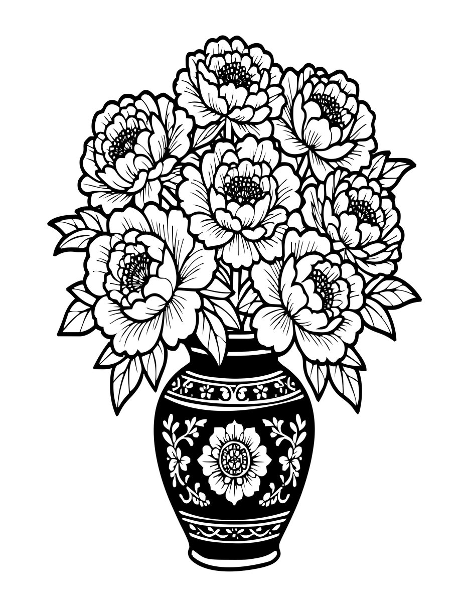 Peony Vase - free printable coloring page