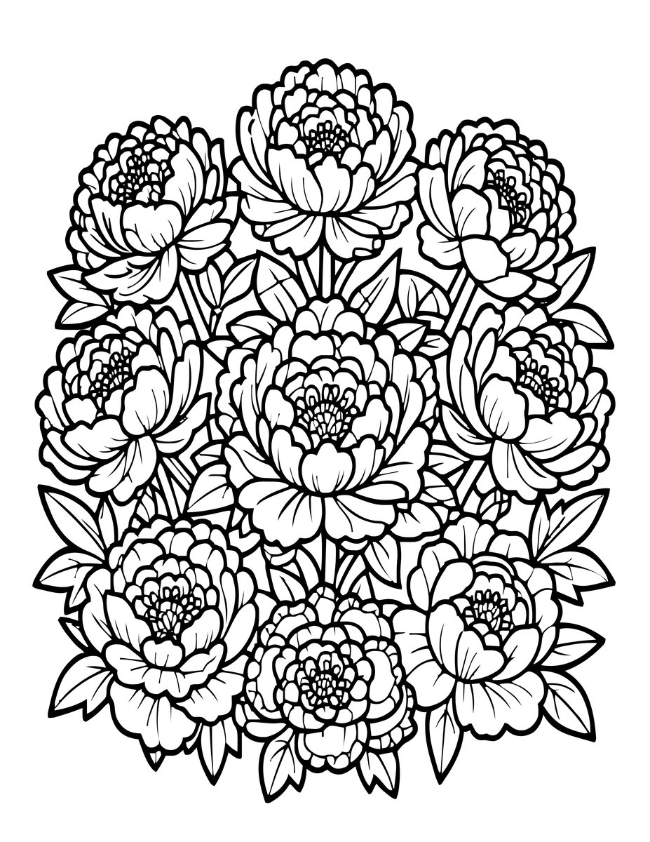 Peony Garden - free printable coloring page